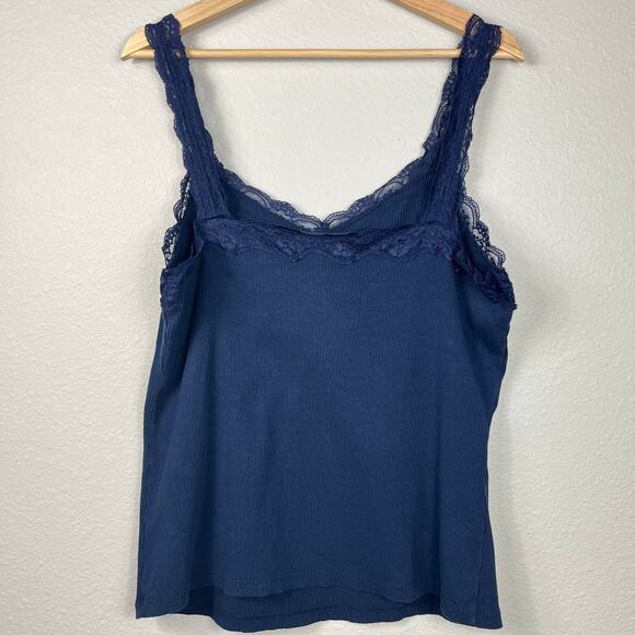 Women's Y2K‎ Lace Trim Ribbed Tank Camisole Top Maurices Plus Size 1X Navy Blue - Picture 2 of 7